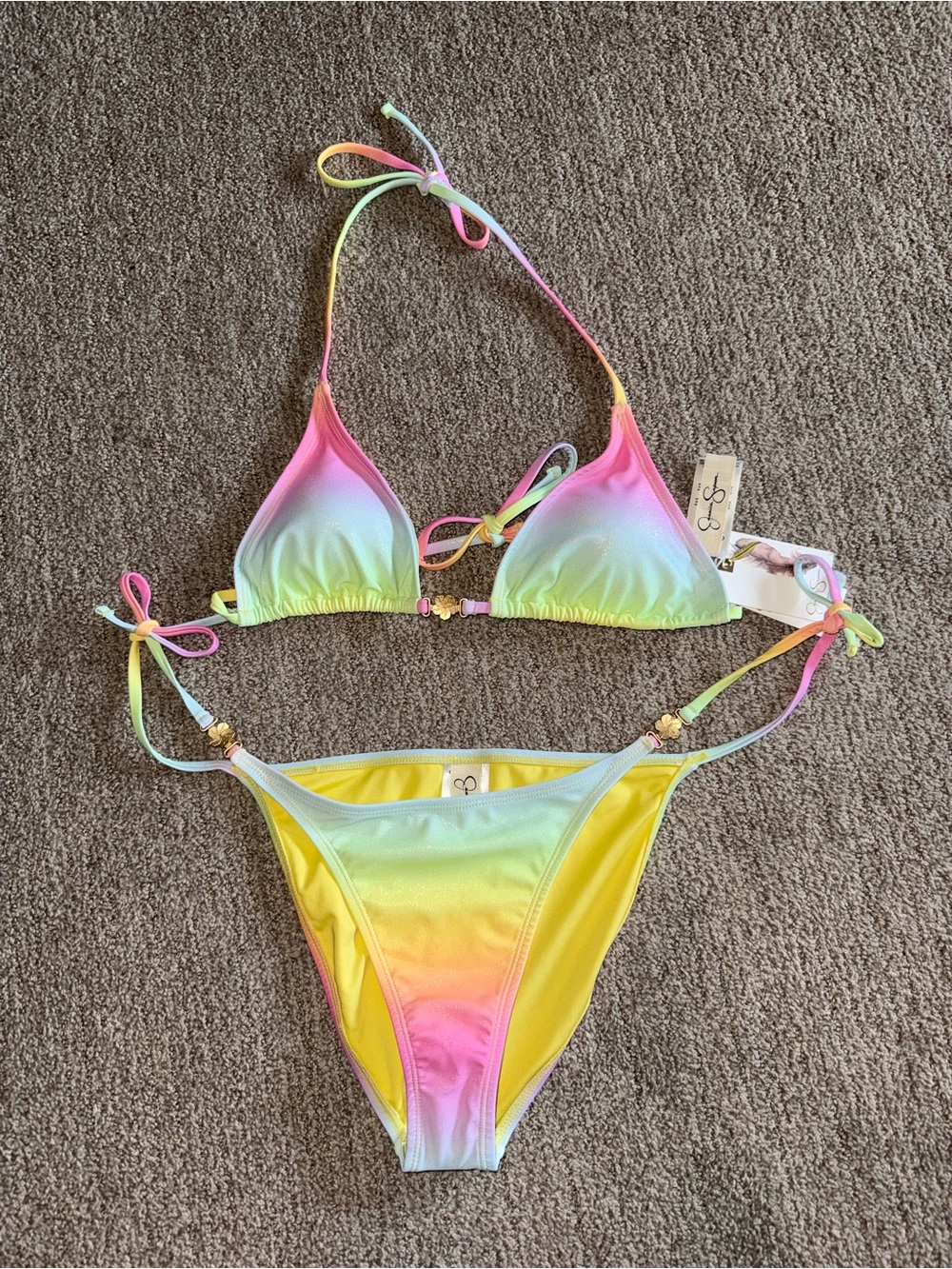 Pastel Rainbow Gradient Tie-Side Bikini - Pink, Yellow, Green, Blue